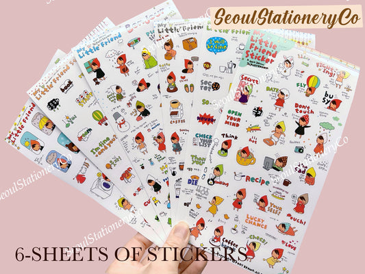 6 sets of Korean carton sticker sheets, Daily Life sticker sheets, animals Stickers, Decorative Stickers, Journalling Planners, Scrapbook